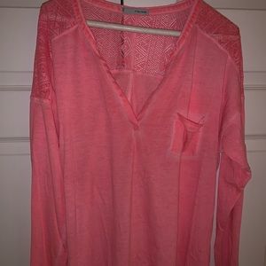 Pink blouse with shoulder lace shirt